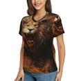 thumbnail image 2 of Honeii Cool Fire Lion Print Women's Classic V-Neck T-Shirt,Womens Fashion Tops,Stylish Everyday Top for Women, Casual Summer Spring Outfits Clothes-X-Large, 2 of 5