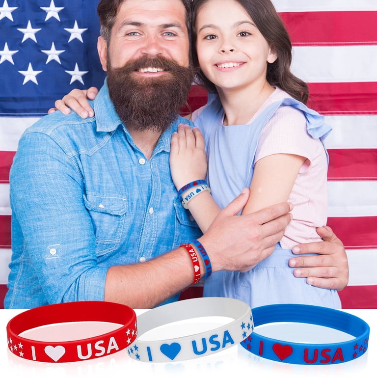 100 Pcs Independence Day Silicone Wristbands - American Flag Patriotic Bracelets For 4th Of July Party