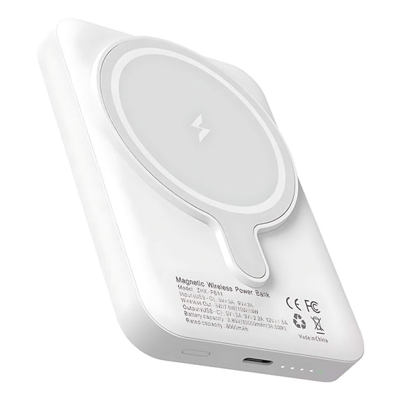 Cargador Inalambrico Power Bank  15w 5000 mAh, Batería Magnética, Cargador portátil inalámbrico magnético USB-C, Batería Externa, Banco de Energía Color Blanco