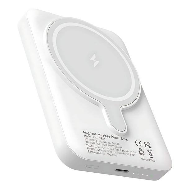 Cargador Inalambrico Power Bank 15w 5000 mAh, Batería Magnética, Cargador portátil inalámbrico magnético USB-C, Batería Externa, Banco de Energía Color Blanco