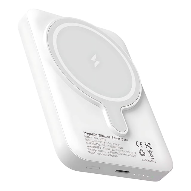 Cargador Inalambrico Power Bank 15w 5000 mAh, Batería Magnética, Cargador portátil inalámbrico magnético USB-C, Batería Externa, Banco de Energía Color Blanco