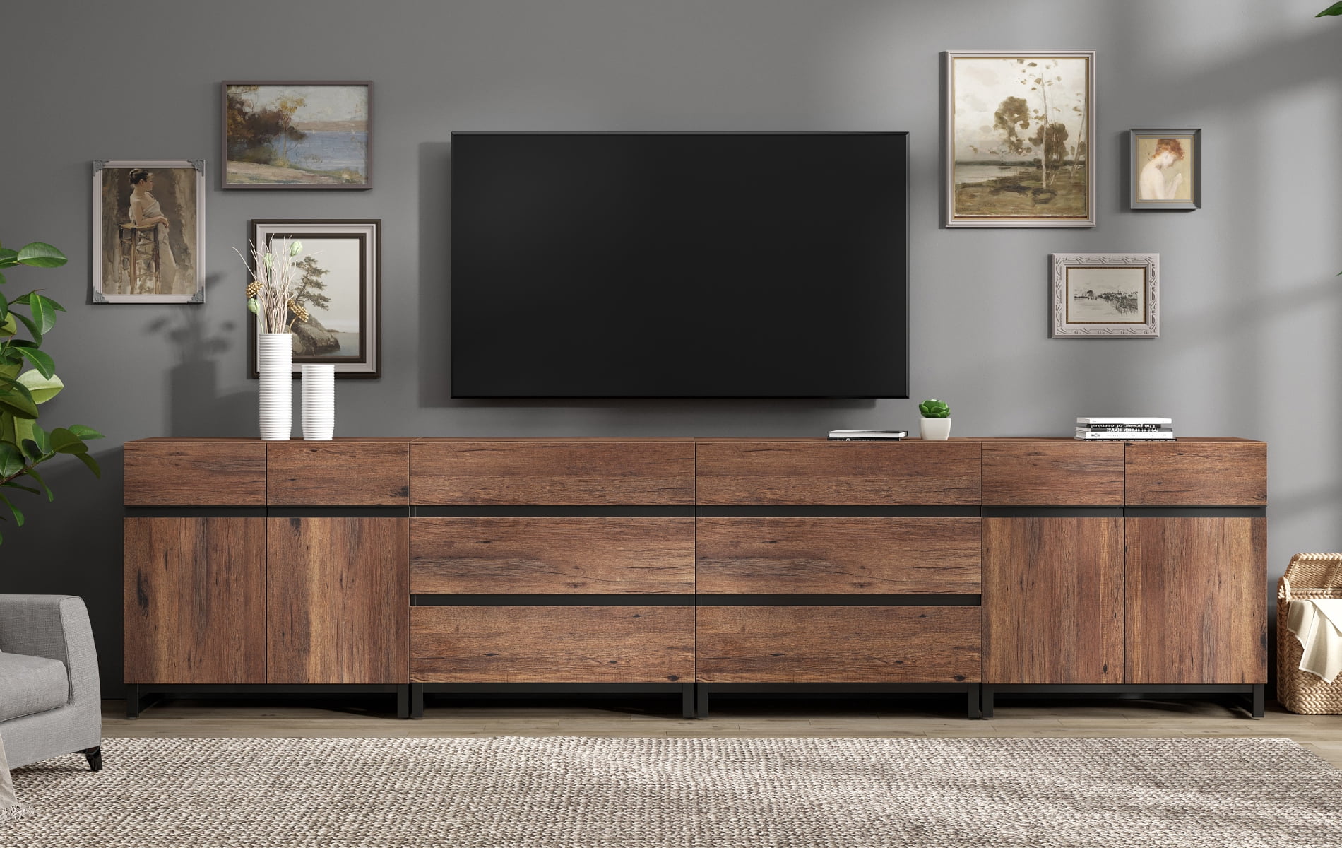 WAMPAT Modern 4-in-1 TV Stand for TVs up to 120 Inch, Media TV Console with Adjustable Shelves & 6 Drawers, Entertainment Center for Living Room and Bedroom