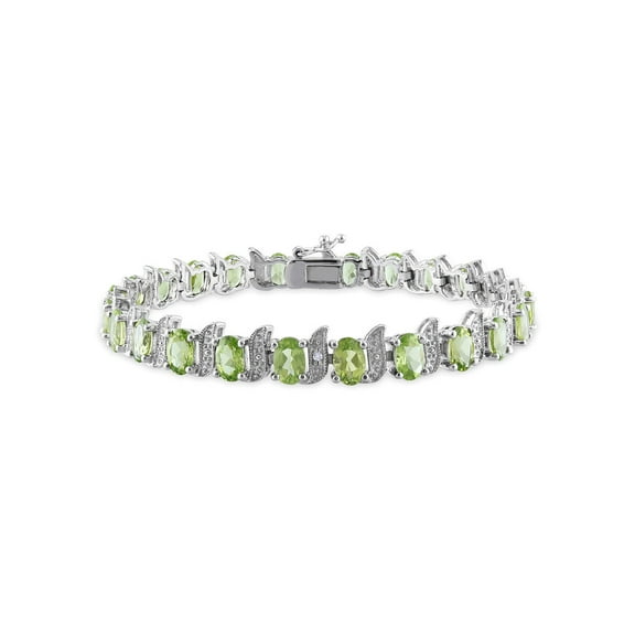 11.75 Carat (Ctw) Peridot Bracelet in Sterling Silver with Accent Diamonds