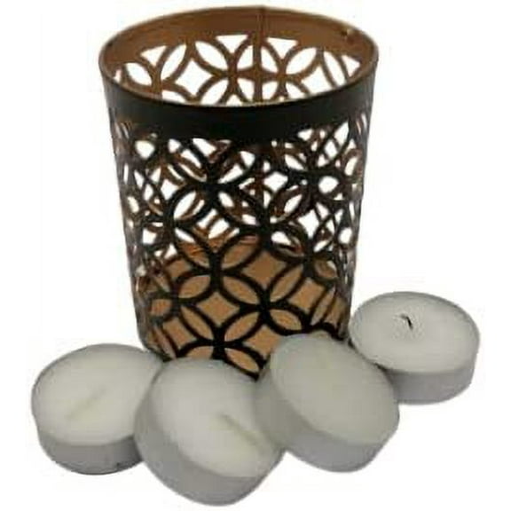 India Meets India Metal Candle Holder/Lamp with Lattice Design, Centerpiece for Home Decor/Dinning/Living Room/ Bedroom/Office/Parties/Wedding Decoration, Set of 2, 5 INCHES w/ 4 Tealight