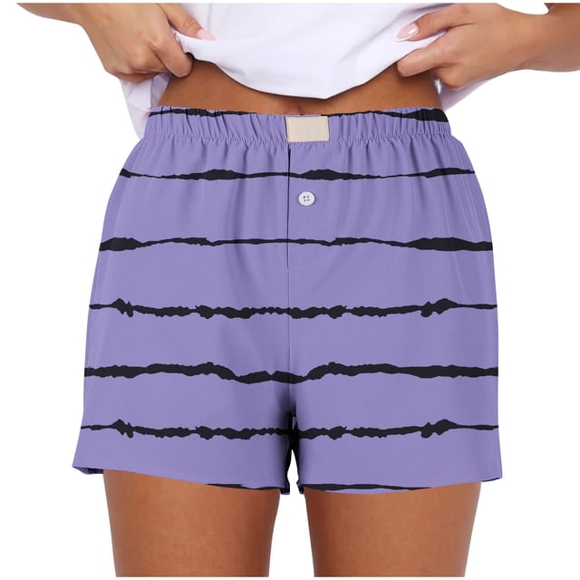 WRKEKC Womens Summer Shorts Print Stretch Gradient Print Button Strip Shorts with Fashion Style for Women
