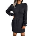 thumbnail image 2 of Women's Sweater Mini Dresses Long Sleeve Mock Neck Cable Knit Bodycon Short Dresses Slim Fit Fall Dress 2025 (S, Black), 2 of 7