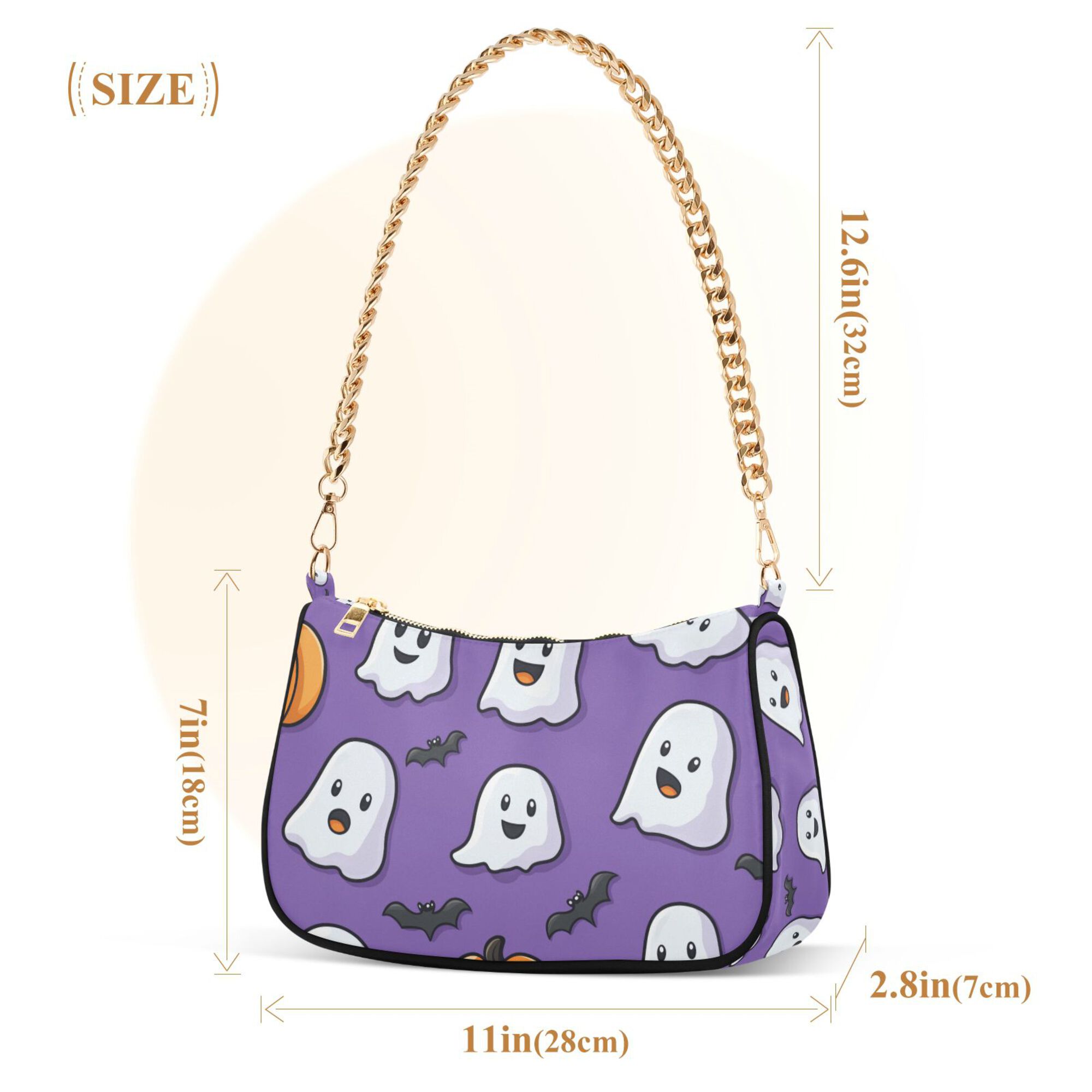 FORMRS Womens Shoulder Bag with Chain Strap Clutch Purse Cute Tote Handbag, Halloween Ghosts Purple