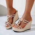 thumbnail image 2 of DAFEI Sandales Compensées en Liège pour Femmes avec Décoration Carrée en Métal Rétro, à la Mode et Confortables Chaussures pour Femmes, 2 of 7