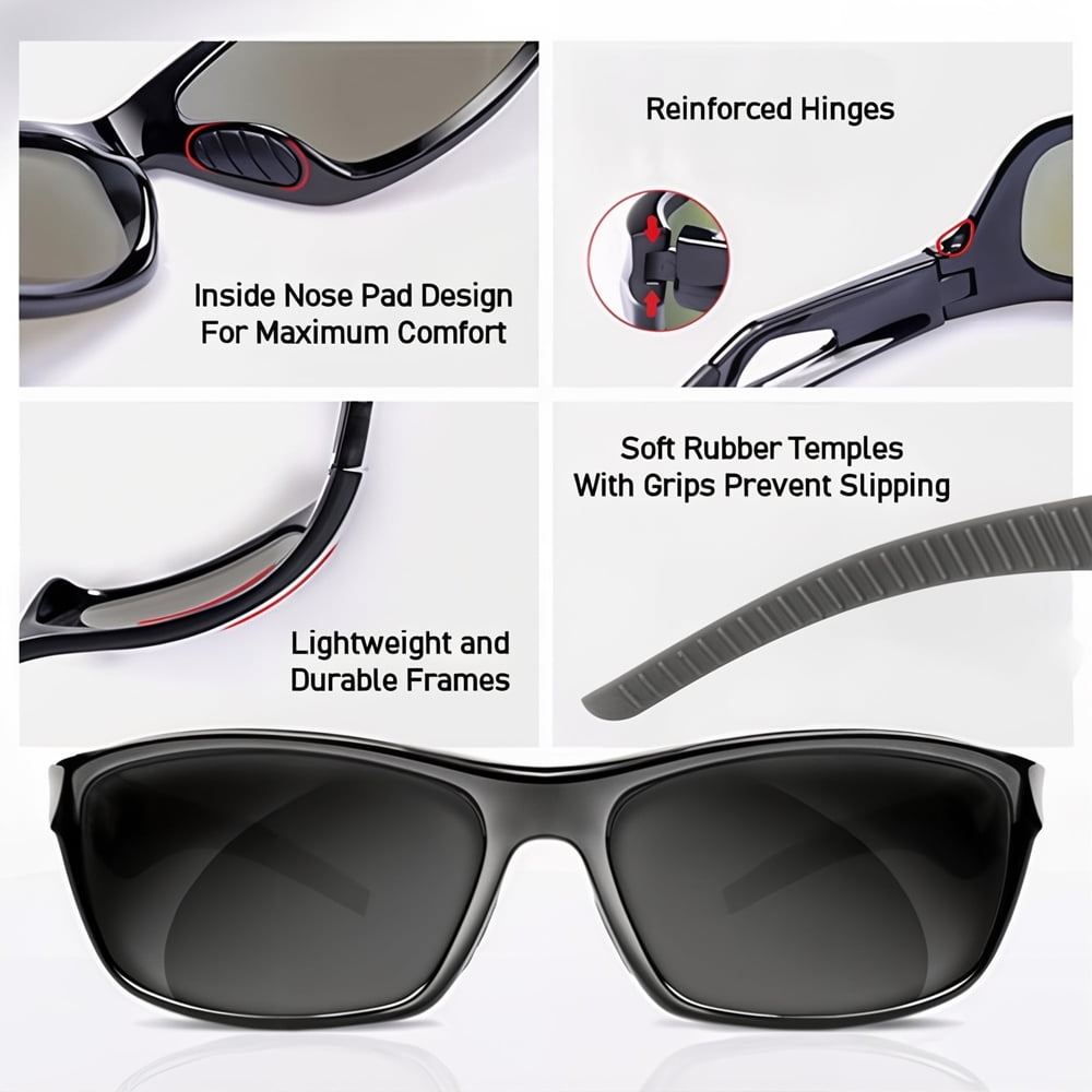 "The Competitor" Lightweight Precision Sport Wrap Polarized Bifocal Sunglasses Featuring High Definition Lenses - 2 Pair Jet - 3.00