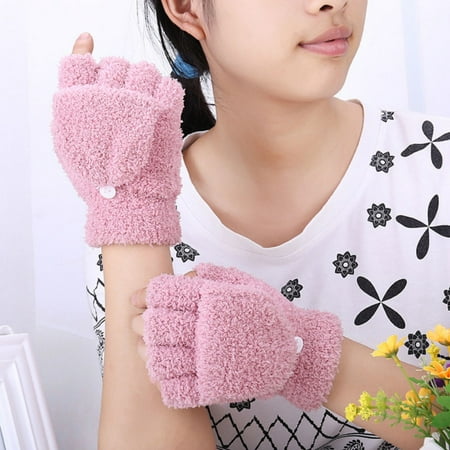 Mens Half Finger - EFINNY US Men Women Winter Warm Fingerless Gloves Half Finger Flip Knitted Gloves