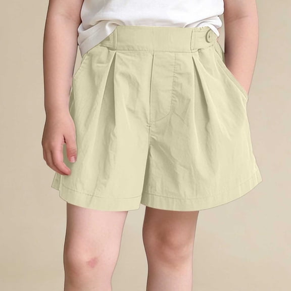 Lmueinov Kids Summer Adjustable Button Waist Shorts with Pockets,Girls Soft Knitted Cotton Casual Shorts for Toddler to Teen