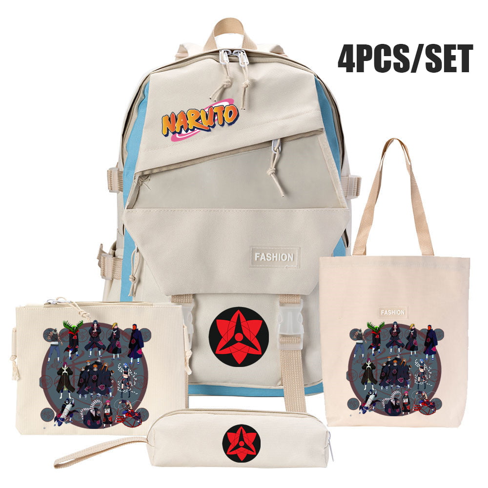 Naruto0 Akatsuki 4PCS School Backpack Shoulder Bag Lunch Bag Crossbody Pen Bag 