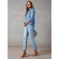 thumbnail image 5 of Women Button Down Denim Shirts Casual Long Sleeve V Neck Chambray Blouse Top Dark Blue L, 5 of 9