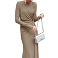 thumbnail image 2 of Women'S Slim-Fit Maxi Dress with Long Sleeves, Round Neck, Hip-Hugging Maxi Cocktail Dress Khaki M, 2 of 9