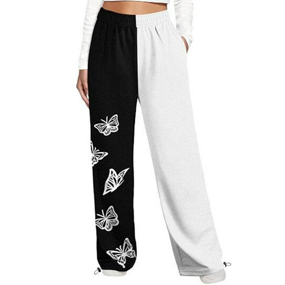 Biekopu Women Color Block Sweatpants Baggy High Waisted Jogger Pants Y2k Trendy Lounge Trousers with Pockets