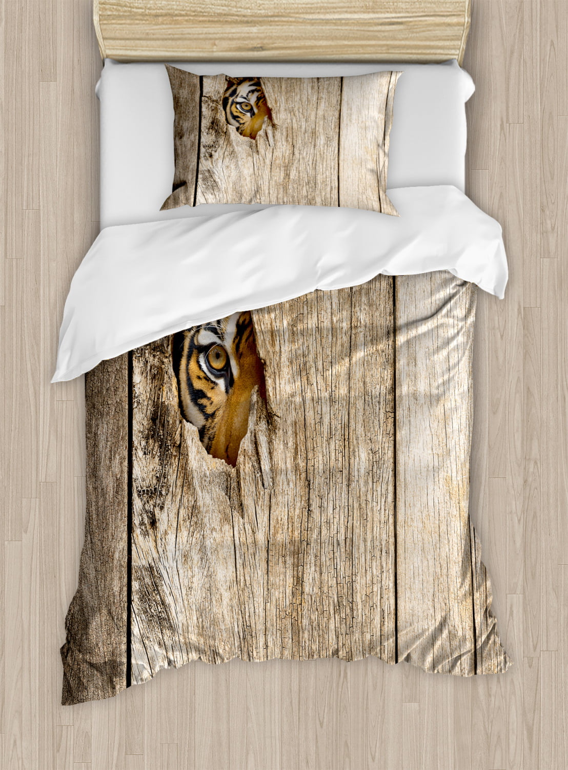 Safari Quilted Bedspread & Pillow Shams Set Asian Siberian Tigers Print 