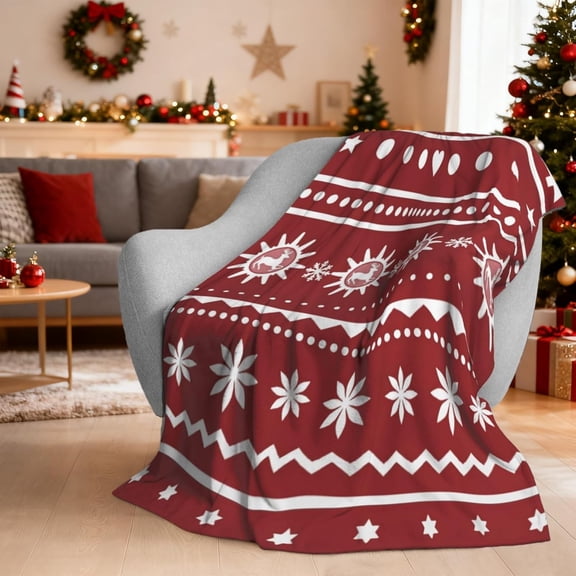 Christmas Blanket, Holiday Christmas Reindeer Snowflakes Flannel Fleece Blanket, Soft Cozy Plush Warm Winter Blanket for Couch Bed Home Decor Gifts 60"x50"