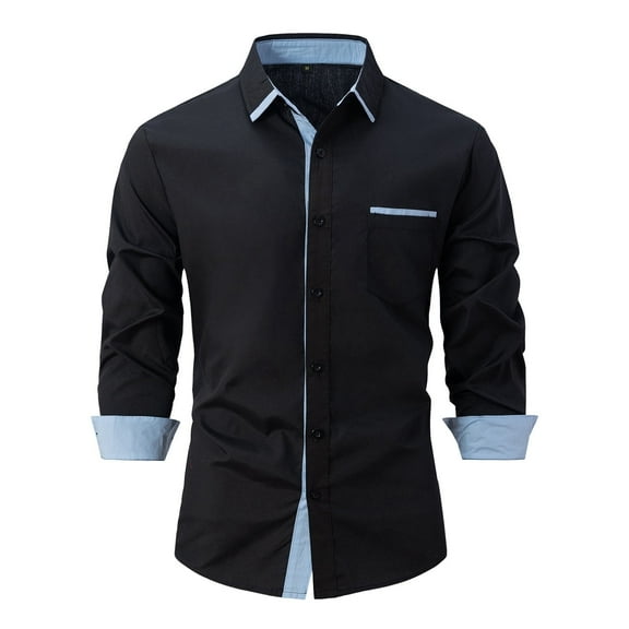 Rggeeun Mens Shirts Men Fashion Casual Top Shirt Comfortable Solid Color Button Shirt Top Lapel Long Sleeve Top Comfort