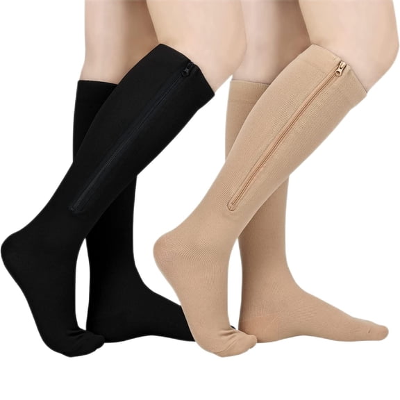 2 Pairs Zipper Copper Compression Socks for Women & Men Circulation 15-20 mmhg - Better Blood Flow, Swelling, Best Support for Medical, Running, Nursing