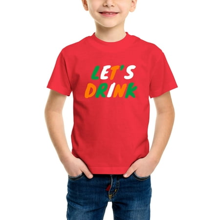 

Envmenst Boys Girls Unisex Short Sleeve T-Shirt Let s Drink Irish Flag Colors St Patrick s Day Kids 100%Cotton Casual T Shirt