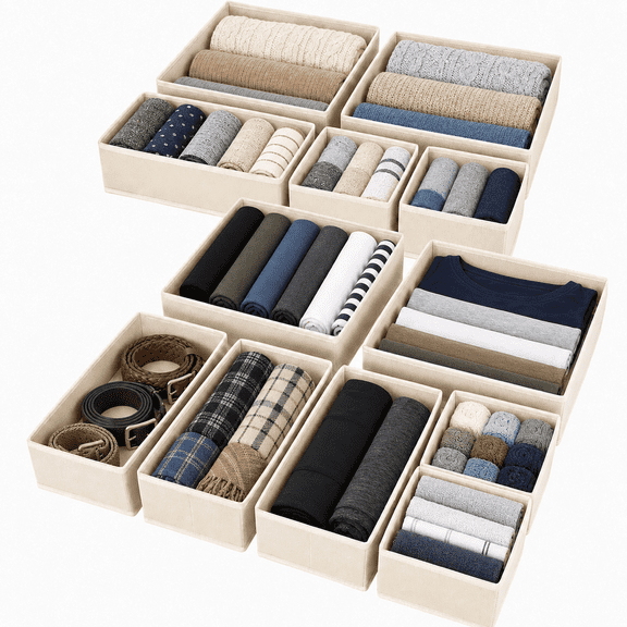 12 Pack Drawer Organizers for Clothes, Foldable Fabric Clothing Organizers for Dresser Drawers, Closet Organizers and Drawer Dividers for Clothes