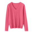 thumbnail image 4 of YEJIMAN Cozy Sweaters for Women Fall V Neck Tops Casual Lightweight Knit Pullover  Sweater Womens Long Sleeve Tops Watermelon Red, 4 of 6