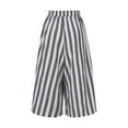 thumbnail image 5 of ABATAB Womens Wide Leg Capri Pants Cotton Linen Striped Culottes Summer Elastic Waist Baggy Fashion Bottoms with Pockets, 5 of 6