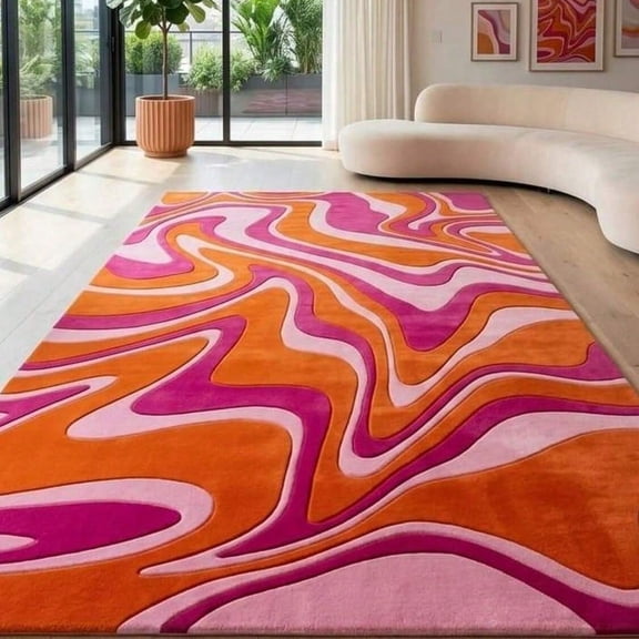 [Room Decor Rug]Carpet Abstract Rug Pink Orange Groovy R Carpet Carved