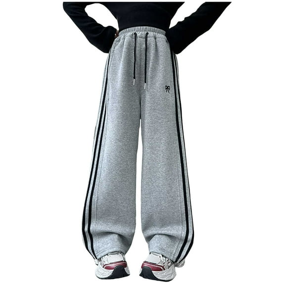 Sopiago Girls Soft Workout Sweatpants Lightweight Casual Wide Leg Baggy Sweatpants for Girls Athletic Joggers Pants with Pockets 4-5 Years,Grey