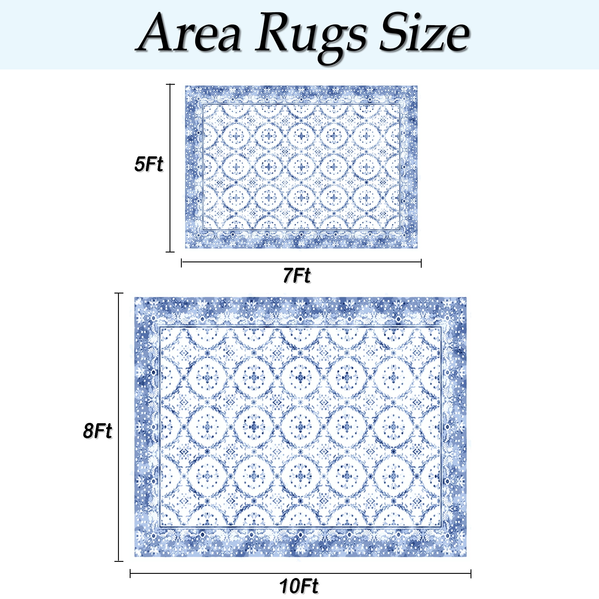 Artnice Vintage Floral Washable Rugs, Area Rugs for Living Room 8x10, Soft Faux Wool Room Rug Non Slip Indoor Carpet Mats for Home Decor, Blue and White