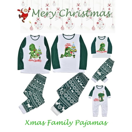 

Family Christmas Pajamas Matching Sets Dinosaur Pullover Tops Snowflake Print Pants Xmas Party Holiday Sleepwear