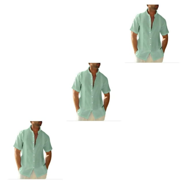 pitrice Men Shirt Casual Short Sleeve Breathable Replacement Button Down Solid Color Fashionable Home Dating Shirts Top Green XL 3Set