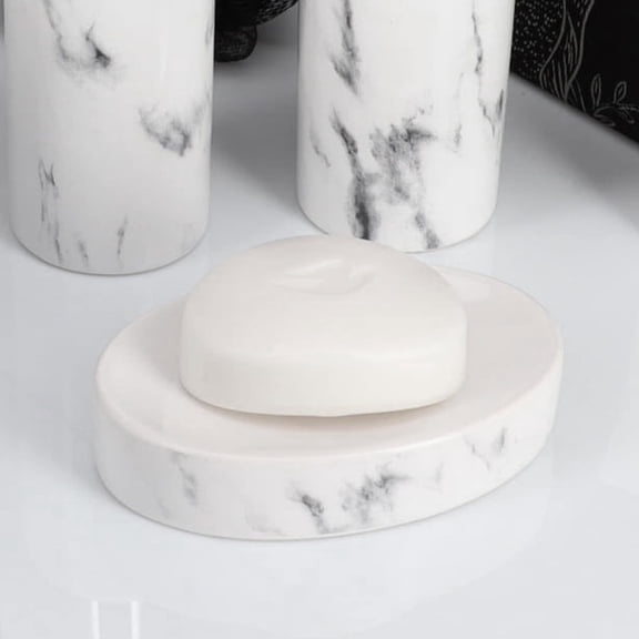 Oval Marble Effect Soap Dish Cup Dispenser