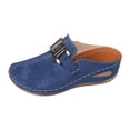 thumbnail image 3 of Rokment Womens Buckles Orthotic Clogs with Arch Support Trendy Casual Suede Closed Toe Platform Wedges Mid Heels Mules Backless Sandals for Ladies Summer Fall Blue Size 6.5, 3 of 9