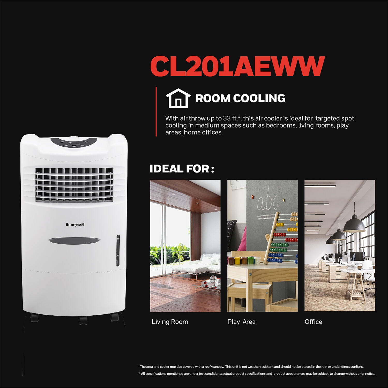 Honeywell 470 CFM Portable Indoor Evaporative Cooler with Remote Control, CL201AEWW