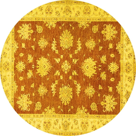 Ahgly Company Machine Washable Indoor Round Oriental Yellow Traditional Area Rugs, 7' Round