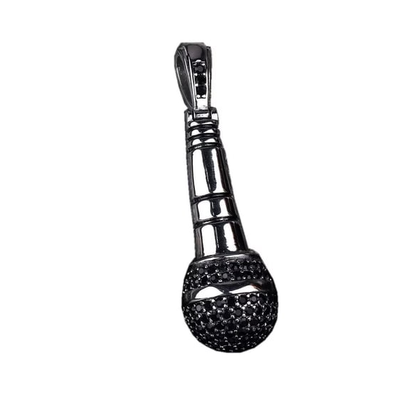 PAURO Men's Stainless Steel Hip Hop Diamond CZ Microphone Pendant Charm Necklace Silver Black Large Pendant Only