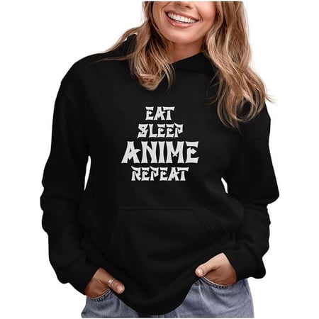 Tstars Womens Anime Lover Japanese Animation Funny Humor Eat Sleep Anime Repeat Fans Manga Anime Gifts Women Birthday Hoodie
