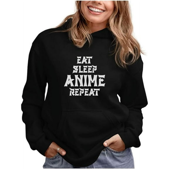 Tstars Womens Anime Lover Japanese Animation Funny Humor Eat Sleep Anime Repeat Fans Manga Anime Gifts Women Birthday Hoodie