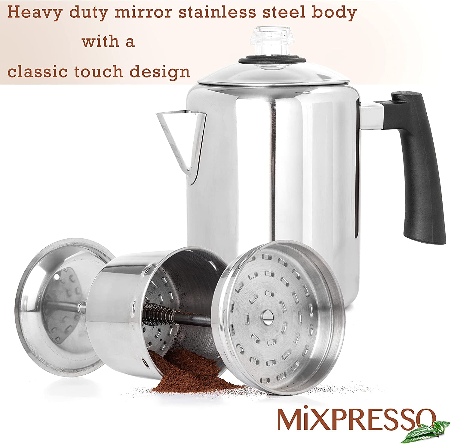 Mixpresso RNAB0BR5HK4H9 mixpresso stainless steel stovetop coffee percolator ,percolator coffee pot, excellent for camping coffee pot, 5-8 cup (green)