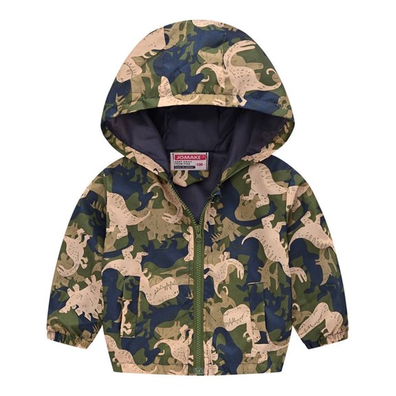 Lkhaha Essentials Boys Toddler Jackets Cute Cartoon Dinosaur Camo Print Zipper Hooded Windproof Trendy Jackets Size 2-3 Years