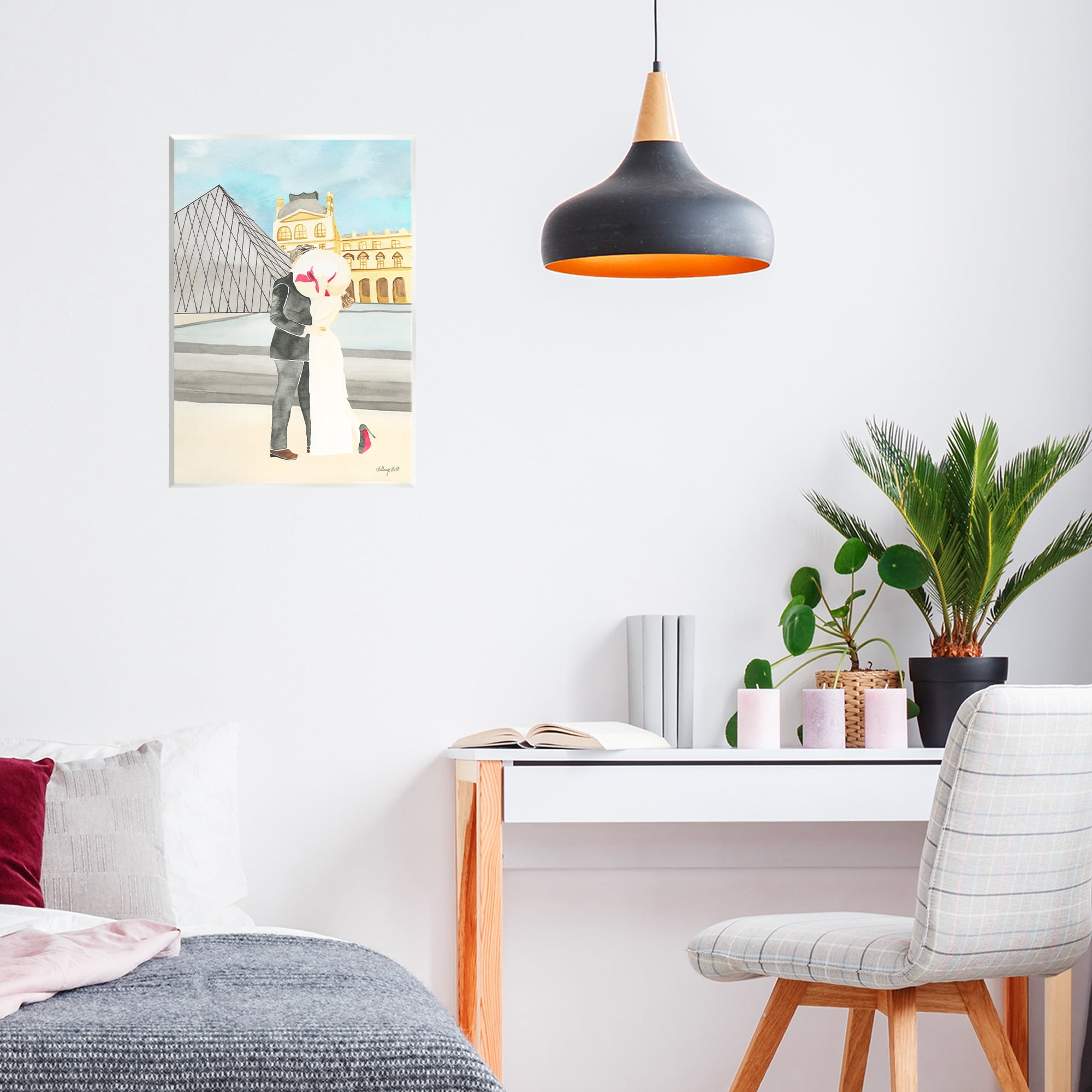 Stupell Industries Couple Embrace At The Louvre Wall Plaque Art, design by Hillary Holt