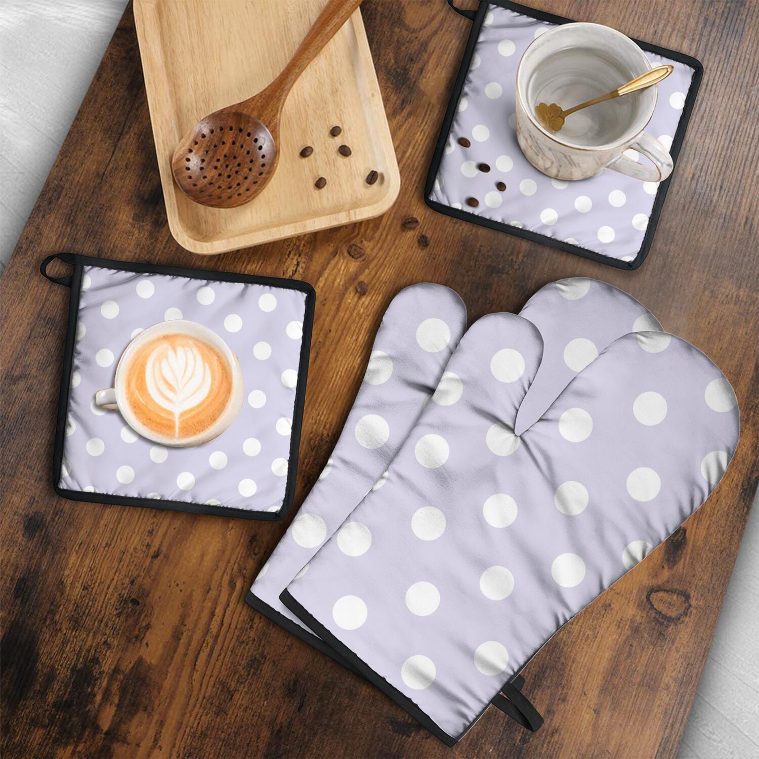 Oven Mitts and Pot Holders Set Of 4, Heat Resistant Kitchen Gloves with Non-Slip Grip, Hanging Loop, Soft Cotton Lining for Baking, Cooking, Grilling, Barbecue