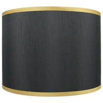 Faux Silk Drum Lamp Shade, 8" to 14" Bottom Size Black with Gold Trim 14"