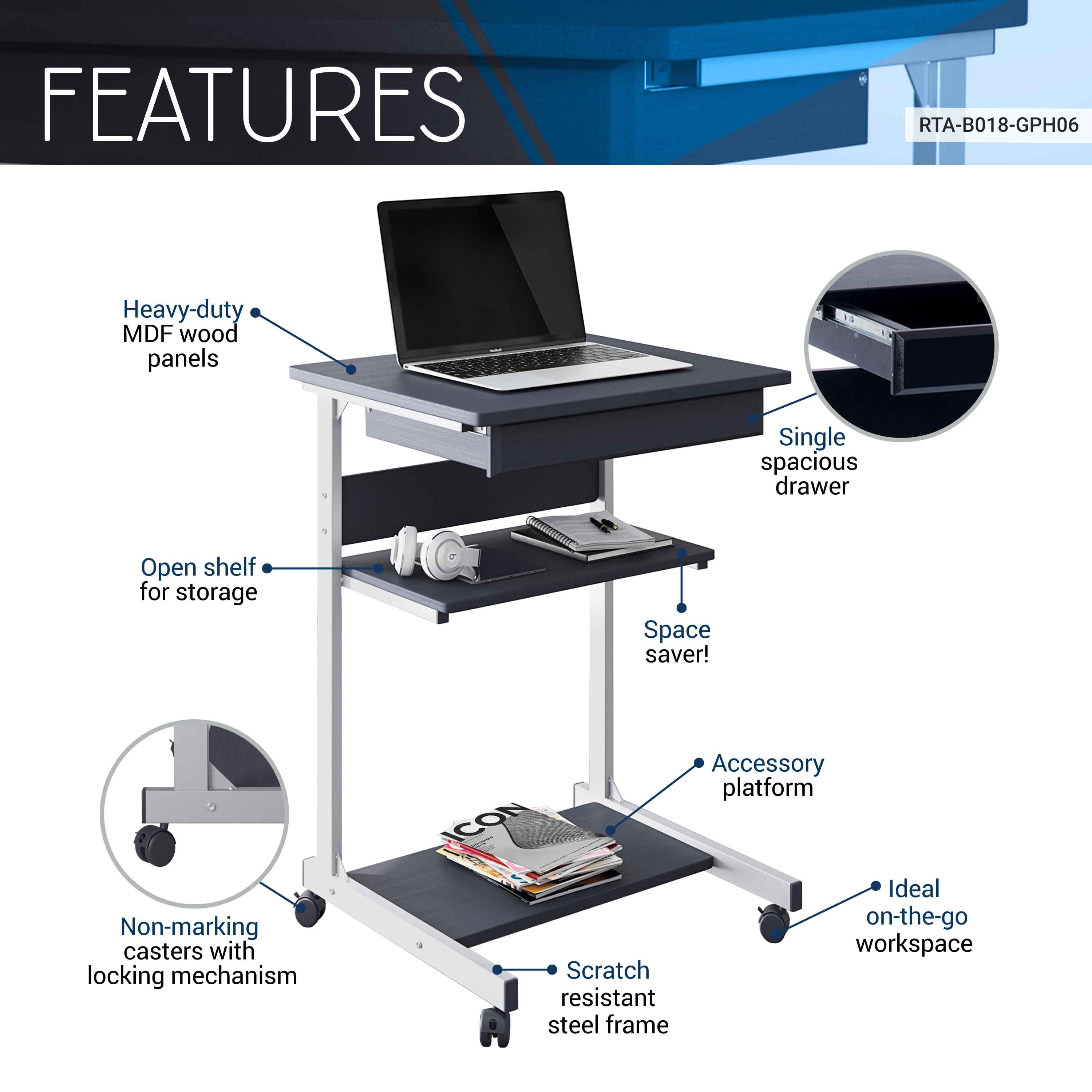 Techni Mobili Folding Table Laptop Cart - Graphite - 20083714