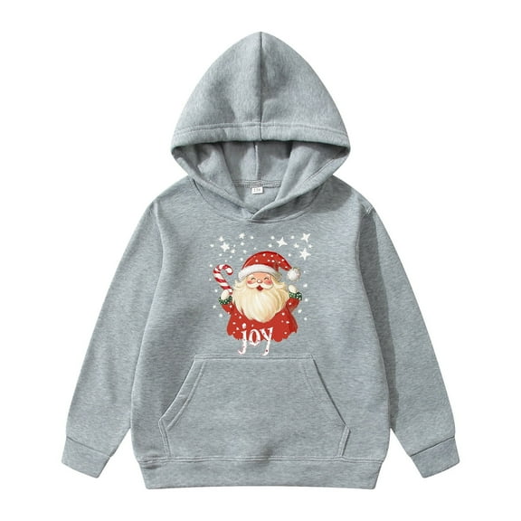 Toddler Boys Hoodies Santa Claus Print Christmas Sweatshirt For Girls Casual Long Sleeve Crewneck Pullover With Pocket Grey 5-6 Years