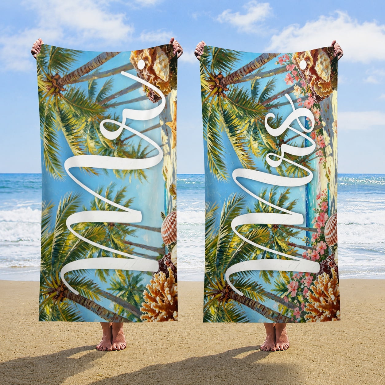 Couple Mr and Mrs Beach Towel Set of 2 Honeymoon Wedding Beach Towels Gifts for Bride Groom Valentines Him He Oversized Decor for Bathroom 35x70in