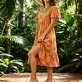 thumbnail image 5 of QUNYINEY Women's Summer Dresses A Line Short Sleeve Midi Floral Sundress Loose Fit Flowy Casual V Neck Ruffle Dresses, 5 of 6