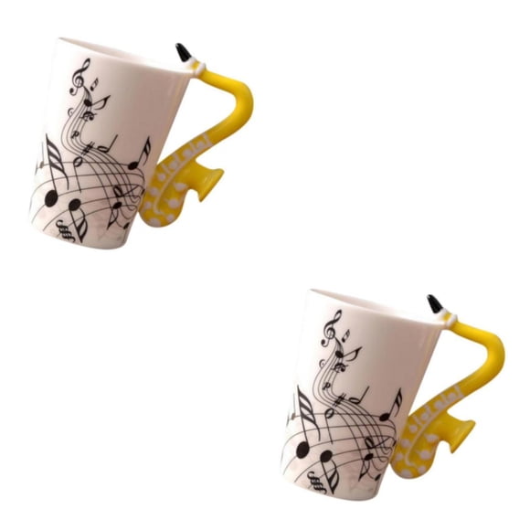 Tazas de cerámica Injueey para leche Taza elegante con notas musicales Saxofón amarillo 10x7.5 cm 2Conjunto