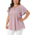 thumbnail image 4 of Agnes Orinda Women's Plus Size Top Eyelet Embroidery Notch V Neck Short Sleeve T-Shirts Hollow Out Casual Summer Blouse 1X Pink, 4 of 6